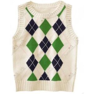 Gymboree girls cream navy green pink argyle pullover sweater vest top shirt 4 5